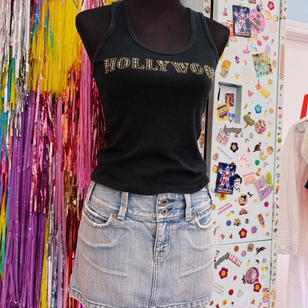 Vintage Y2K 2000s Black Hollywood rhinestone tank top